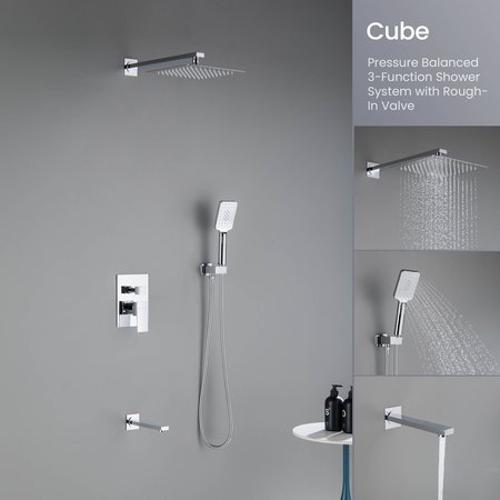 Kibi Cube Pressure Balanced 3-Function Shower System with Rough-In Valve, Chrome KSF406CH